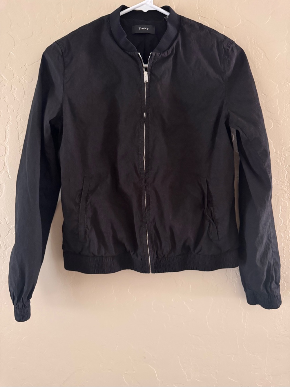 Theory Black Women's Bomber Jacket with Silver Zip